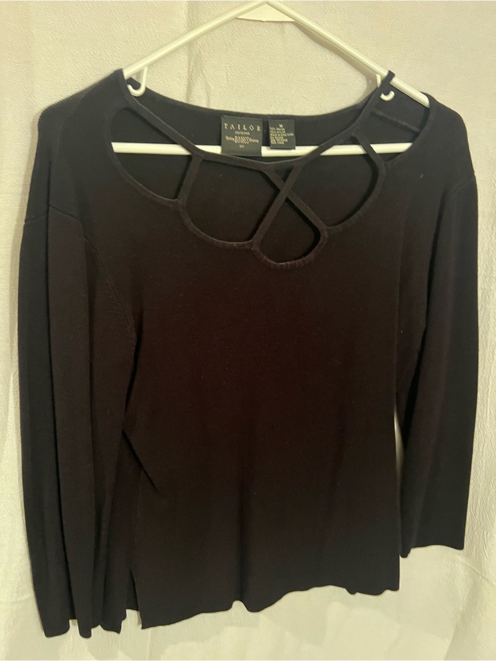 BMoss  Black Long-Sleeve Knit Top with Decorative Neckline